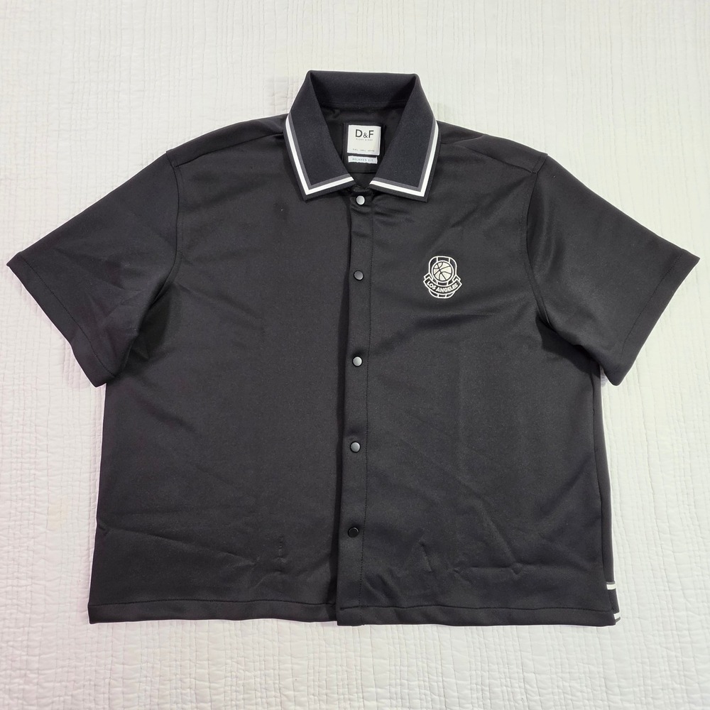 Denim & Flower Ricky Singh Men Black Los Angeles Basketball Snap Shirt Large NEW